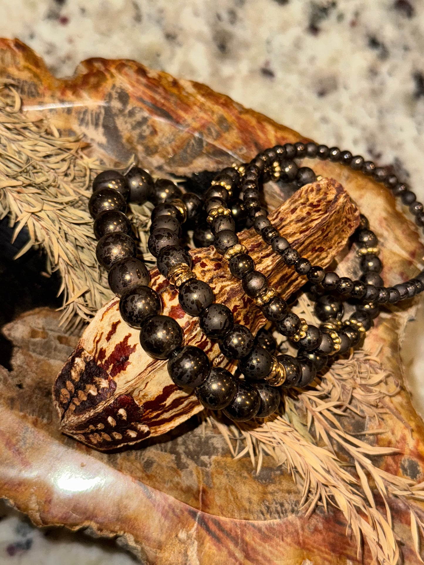 Midnight Luxe: Black & Gold Beaded Bracelet