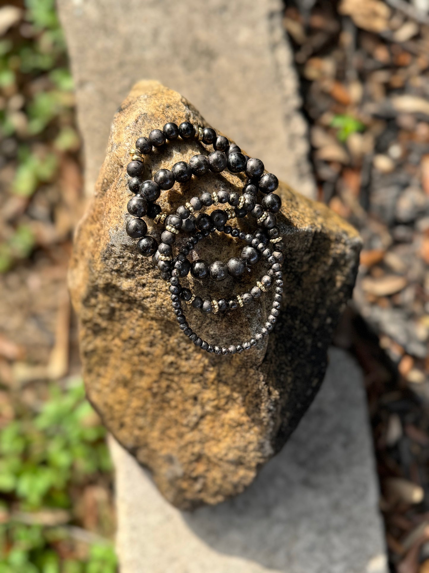 Midnight Luxe: Black & Gold Beaded Bracelet
