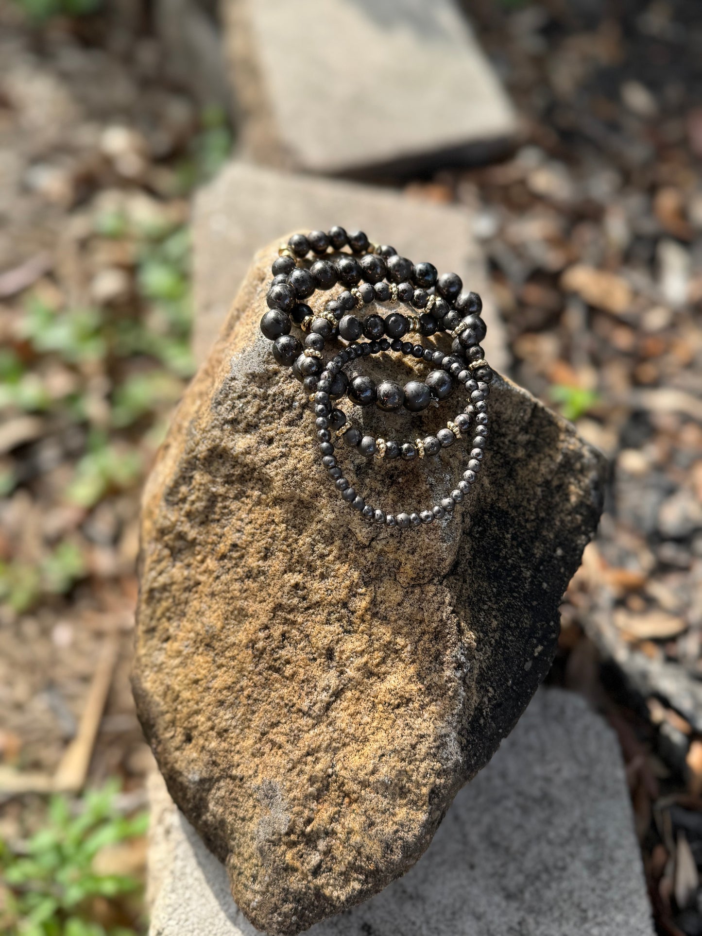 Midnight Luxe: Black & Gold Beaded Bracelet